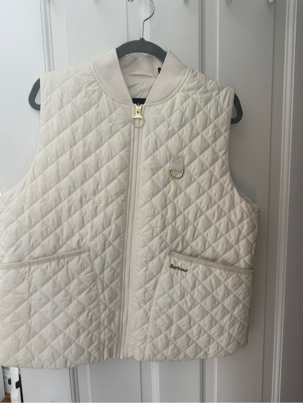Barbour Ivory Quilted Sleeveless Vest with Gold Accents